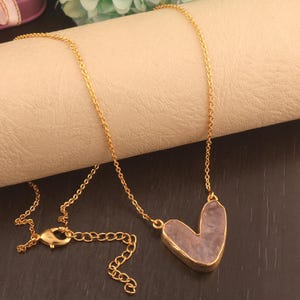 Collana a forma di cuore in quarzo rosa, grande ciondolo a forma di cuore allungato, ciondolo in cristallo rosa, collana a forma di cuore extra large, regalo per lei, collana dell'amore