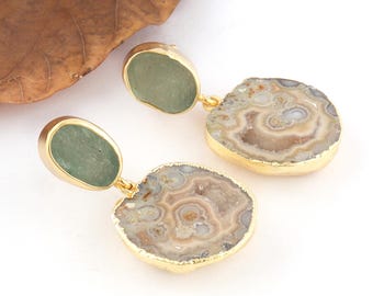 Geode Stud Earrings, Geode Druzy For Women Girl Earrings, Gold Electroplated Stud Earrings, Minimalist Push Back Earrings, Gift For Women