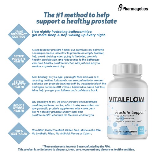 VITALFLOW Prostate Support - shops Saw Palmetto - Reduce Frequent Urination VITAL FLOW