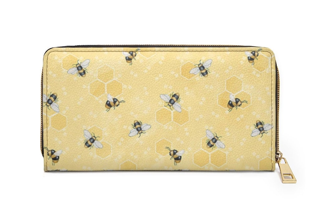 Bee Zipper Wallet Bee Wallet Yellow Wallet Cardholder Wallet Zipper Wallet Women Bee Lover Gift Wallet for Women Boho Wallet bee Gift Etsy