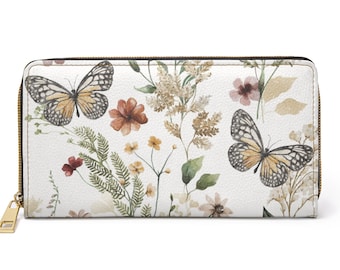 Cottagecore Wallet, Butterfly Wallet, Woodlands Wallet, Floral Wallet, Flower Wallet, Leather Wallet, Wildflower Wallet, Boho Wallet,