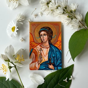 Guardian Angel hand painted icon miniature | Angel | Easter gift | religious gift | travel size icon | wooden souvenir | Orthodox