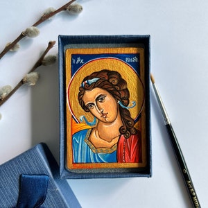 Archangel Raphael hand painted icon miniature | Angel | Easter gift | religious gift | travel size icon | wooden souvenir | Orthodox