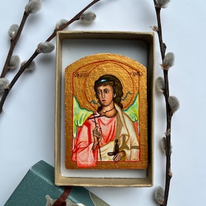 Guardian Angel hand painted icon miniature | Angel | Easter gift | religious gift | travel size icon | wooden souvenir | Orthodox