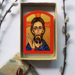 Jesus Christ hand painted icon miniature | Easter gift | religious gift | travel size icon | wooden souvenir | Orthodox Saints
