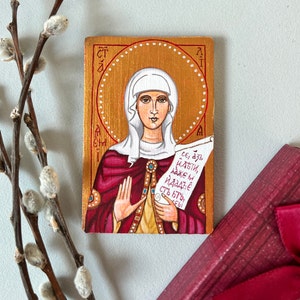 Saint Emmelia - Saint Emilia hand painted icon miniature | Easter gift | religious gift | travel size icon | wooden souvenir | Orthodox