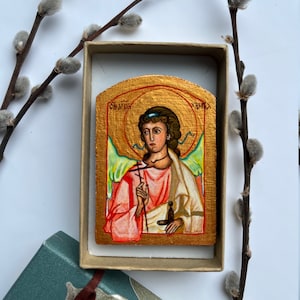 Guardian Angel hand painted icon miniature | Angel | Easter gift | religious gift | travel size icon | wooden souvenir | Orthodox