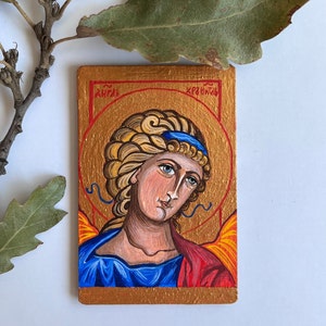 Guardian Angel hand painted icon miniature | Angel | Easter gift | religious gift | travel size icon | wooden souvenir | Orthodox