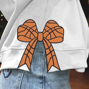 Basketball Coquette Bow Applique Embroidery Design 6 Sizes, Sports Girly Bow Embroidery Sweatshirt, Side Bow Appliqué Embroidery Design File