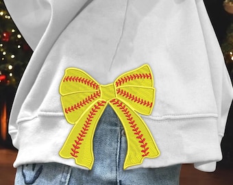 Softball Side Bow Sweatshirt Design for Machine Embroidery Classic Bow Heirloom bow satin stitch Embroidery Game Day design file
