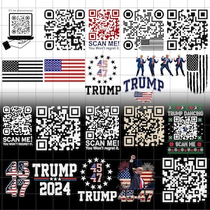 Trump YMCA QR Code Dance Png Svg Bundle, QR divertente Presidente Trump, Codice QR Trump sta ballando, Abbigliamento politico, Scansionami non te ne pentirai