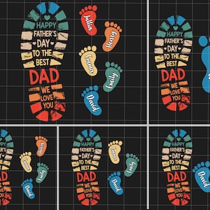 Vintage Happy Father's Day To The Best Dad We Love You png, gepersonaliseerde voetafdrukken van vaders en kinderen, voetafdrukken van vader kind png, Vaderdag