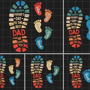 Vintage Happy Father's Day To The Best Dad We Love You Png, Personalized Fathers and Childs Footprints, Dad Kid Footprints Png, Father's Day