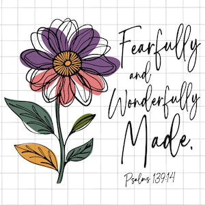 Feito de forma maravilhosa e temerosa, Png cristão, Jesus te ama, Png, Versículo da Bíblia, Png floral cristão, Camiseta cristã estética