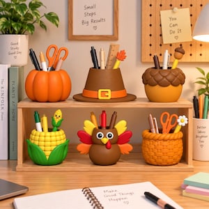 Fall Pencil Holder Bundle STL Files, Autumn Desk Organizer, Thanksgiving Pen Holder 3D Print Files, Instant Download