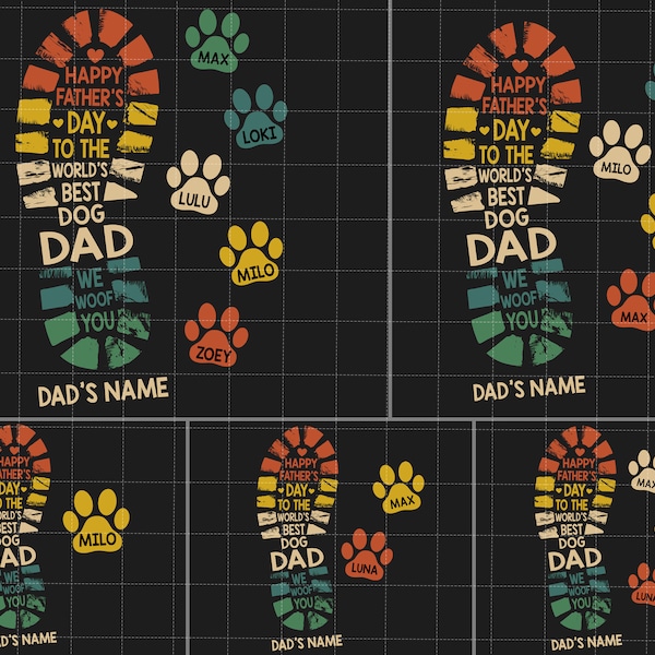 Vintage Happy Father's Day To The Best Dad We Love You Png, Father's Day Png, Dog Dad Png, Gift For Dog Dad Papa, Dad Footprints & Dog Paws