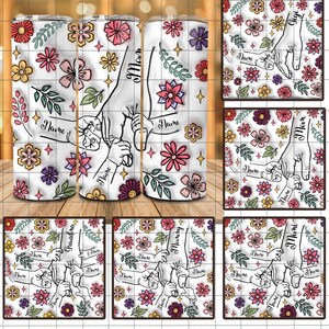 Personalisierte Mutter Hand 3D Tumbler Design aufgeblasen , Mutter Hand Tumbler halten, Muttertag Floral 20oz Skinny Tumbler Png