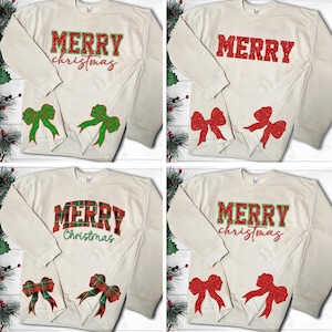 Bundle Merry Christmas Side Bow Cut-Out Sweatshirt Embroidery, Glitter Bow Christmas Embroidery Design File, Side Bow Appliqué Sweatshirt