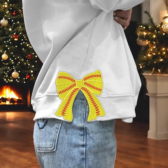 Softball Side Bow Sweatshirt Design for Machine Embroidery Classic Bow Heirloom bow satin stitch Embroidery Game Day design file