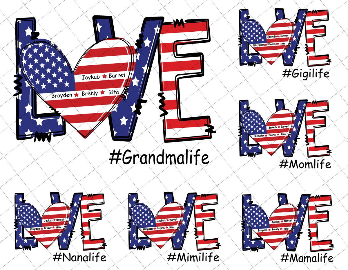 Bundle Personalized Love Mom Life With Kids Names Png, 4th Of July Mama Png, American Flag, Mother's Day, Grandma Life Png, Independence Day