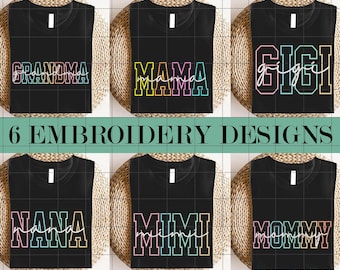 Paquete de diseño de bordado de mamá coqueta, aplique de abuela bordado, diseño de bordado a máquina, camisa de mamá para el día de la madre, regalo de hija