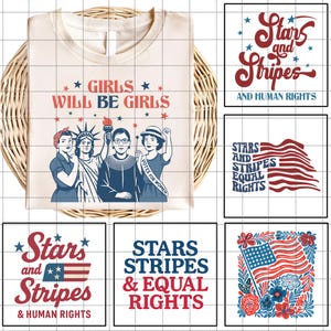 Feministisches 4. Juli Png-Bundle, Mädchen werden Mädchen sein, Starke amerikanische Frauen, Achtung der Freiheit, Freiheit, Unabhängigkeitstag, feministisches Png