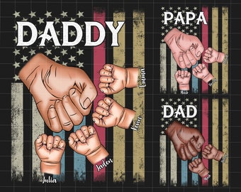 Bundle Personalized Father&#39;s Day Fist Bump Set Flag America, Fathers and Childs Hands Png, Baby Toddler Kid Dad Fist Bump Png, Father&#39;s Day