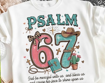 Western Psalm 67 Six Seven PNG, Western Coquette Pastel Christian Design, 67 Bible Verse Png, Bow Cowgirl Verse, Turquoise Brown Bow Trend