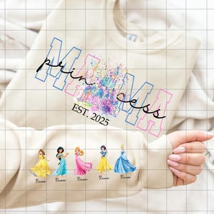 Custom Watercolor Mama Princess Png, Mama Est with Kid Name on Sleeve Png, Personalized Mom Png, Mother&#39;s Day Png, Custom Mothers Day Gift