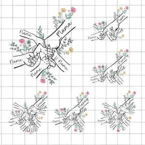 Personalisiert bis zu 6 Kinder Blumen Muttertag halten Hand svg Png, Baby Kleinkind Kind Nana Hand svg, Muttertag Blumen svg, Mama Blumen svg