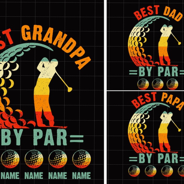 Personalized Best Dad By Par Vintage Sunset Golf Png, Father's Day Golfing Golfer Gift Idea from Daughter Son Wife, Golf Gifts for Dad Png