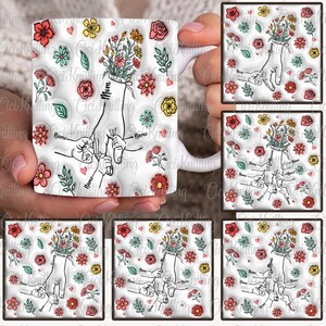 Bundle Custom Bis zu 6 Kinder, die Mamas Hand halten 3D Aufgeblasener Effektbecher Png, Retro Mama Floral 11 Unzen Becher, Omas Hand Png, Muttertag Floral