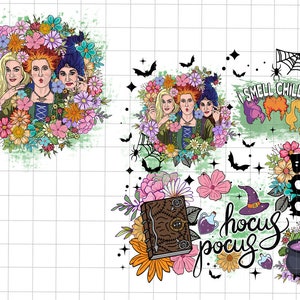 Bundle Retro Floral Halloween Png, Happy Halloween Png, Boo Png, Trick Or Treat, Halloween Witch, Witches Sisters, Halloween Autumn Flower