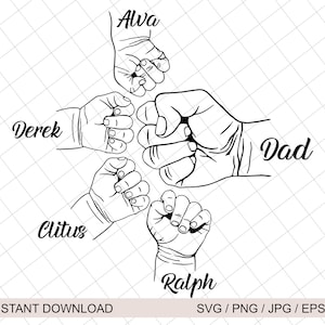 Personalisiertes Vatertagsfäuschchen Set, Vater und 4 Kinder Hände SVG, Vatertagsgeschenk, Baby Kleinkind Dad Fist Bump, Vatertagssvg