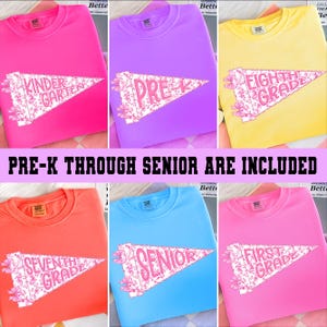 Pennant Flag Back To School Png Bundle, Kindergarten Png, Pre-K to 8th Grade, School Spirit, Freshman Senior Junior Sophomore, Coquette Bow