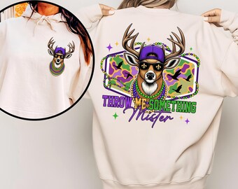 Two-Sides Mardi Gras Buck PNG, Mardi Gras Design, Colorful Hunting Festival Clipart, Mardi Gras Deer PNG , Deer Hunting Sublimation Download