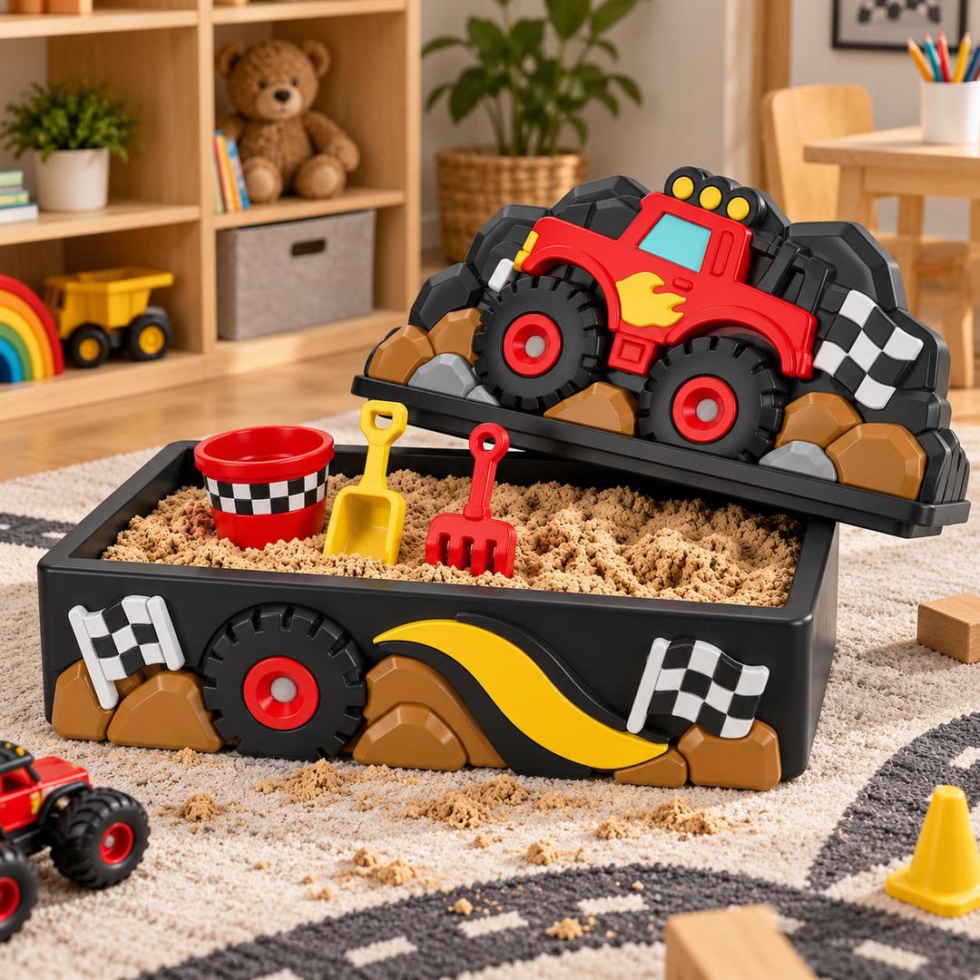 Sensory Box Activity Monster Truck Sand Box STL 3MF Files, Racing Truck Sensory Play Set 3D ...
