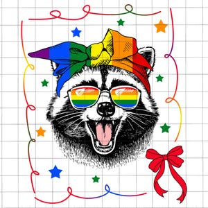 Coquette Raccoon Pride LGBT png, schattige regenboogstrik LGBTQ+, Funny Pride Month png, schattig queer Animal Design, LGBT-ondersteuning sublimatie png