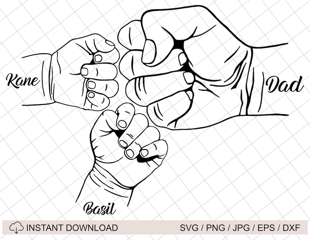 Personalized Father's Day Fist Bump Set, Fathers and 2 Childs Hands SVG