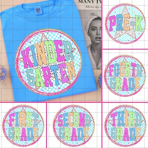Colorful Back to School Png Bundle, Preschool Png, School Grade Png Bundle, Checkered School Teacher Shirt Png, Neon Distressed Png, Varsity