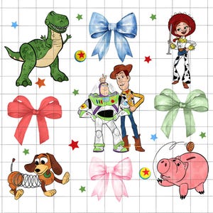 Coquette Bows Watercolor Toy Magic PNG, Family Vacation Png, Family Trip Matching Shirt, Cowboy With Coquette Bow, Cartoon Toy Friends Kids