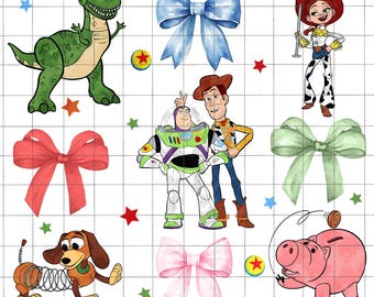 Coquette strikken aquarel speelgoed magie png, familievakantie png, familie-uitje bijpassend shirt, cowboy met coquette strik, cartoon speelgoedvrienden kinderen