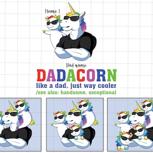 Gepersonaliseerde Dadacorn Like A Dad Just Way Cooler Png, Funny Father's Day Gift Png, Cadeau voor papa, Vaderdag Png, Grappige kleine schattige kinderen