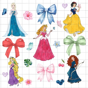 Watercolor Princess Coquette Bow Png, Princess Family Trip, Cartoon Coquette Bow Png, Family Vacation Matching Tee,Pink Princess With Ribbon