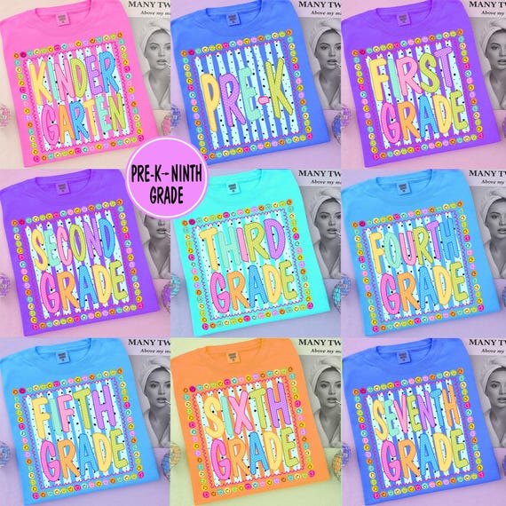 Back to School Grade Level PNG Bundle, Stripes Teacher School PNG, Pre-K to Fourth Grade Png, Hand Lettered Digital, First Day Of School Png
