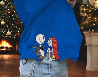 Cartoon Machine Embroidery Design, Couple Christmas Movies Embroidery Design File, Couple Side Bow Appliqué Sweatshirt Embroidery Design