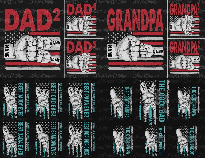 Personalized Best Dad Ever Png, Fist Bump Set Png, Dad Hand Fist Bump Png, America Flag Design, Happy Father's Day, Sublimation File image 2