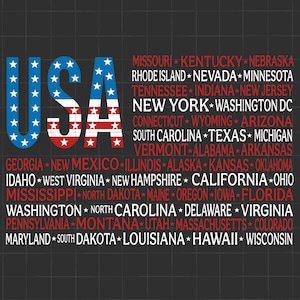USA Flag With States Svg, 4th of July Svg, American Flag Svg, USA Patriotic Svg, Retro Fourth of July Svg, Independence Day, File For Cricut
