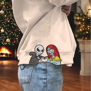 Cartoon Machine Embroidery Design, Couple Christmas Movies Embroidery Design, Couple Valentine Heart Side Bow Sweatshirt Embroidery Design