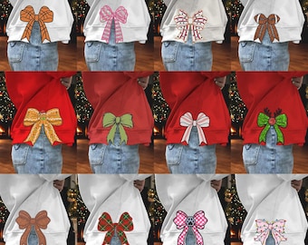 Paquete de 12 apliques de lazos laterales navideños para bordar a máquina, lazos navideños de coqueta de 4 a 9 pulgadas, diseño de lazo lateral con costura de sudadera.